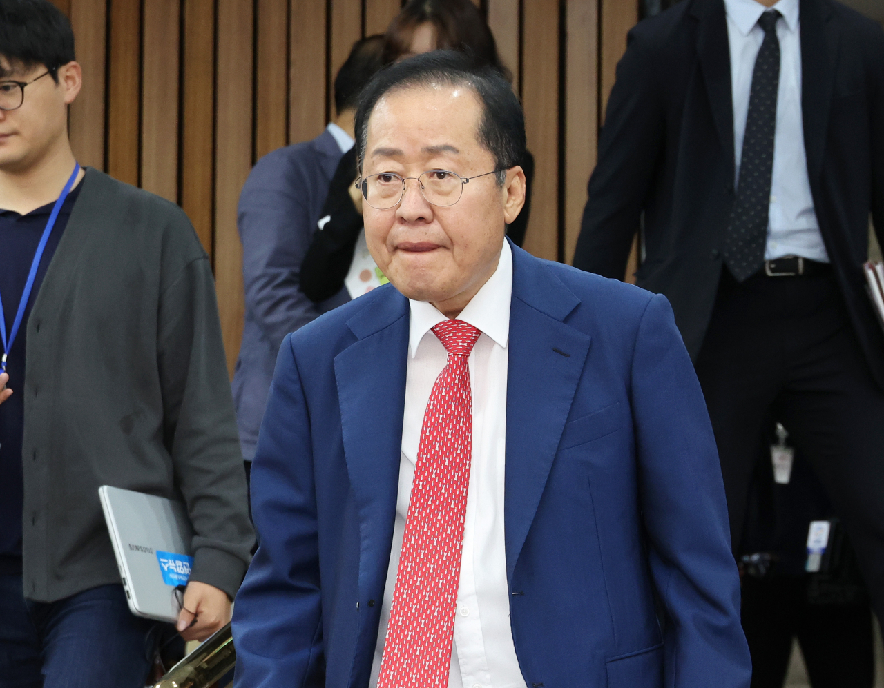 홍준표 대구시장이 24일 오전 국회에서 열린 국민의힘-대구·경북 지역민생 예산정책협의회에 참석하고 있다. [연합]