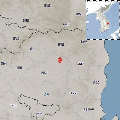 28일 발생한 규모 2.2 지진 위치. [기상청 제공]