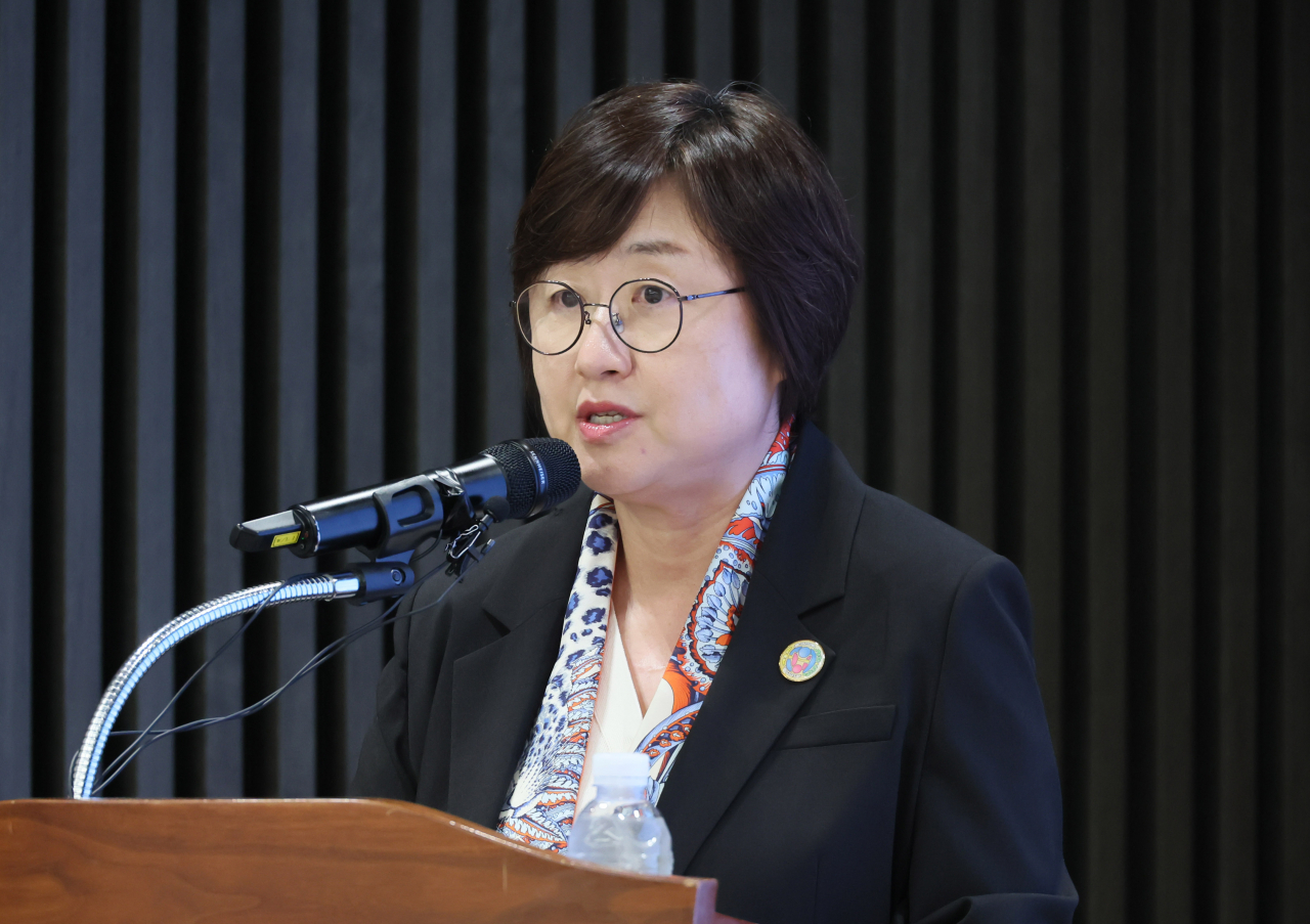최안나 대한의사협회 대변인이 지난달 30일 서울 용산구 대한의사협회 회관에서 의료 현안 브리핑을 하고 있다.[연합]
