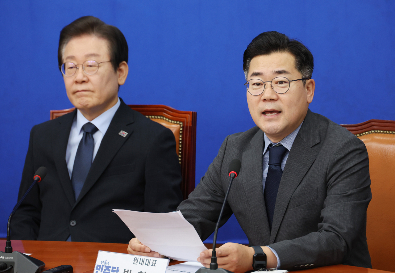 2일 국회에서 열린 더불어민주당 최고위원회의에서 박찬대 원내대표가 발언하고 있다. [연합]