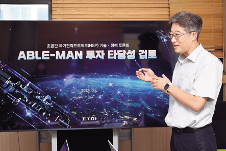 한국전자통신연구원(ETRI) 연구진이 새로운 초공간 국가프로젝트인 ‘에이블 맨’에 관해 설명하고 있다. [ETRI 제공]