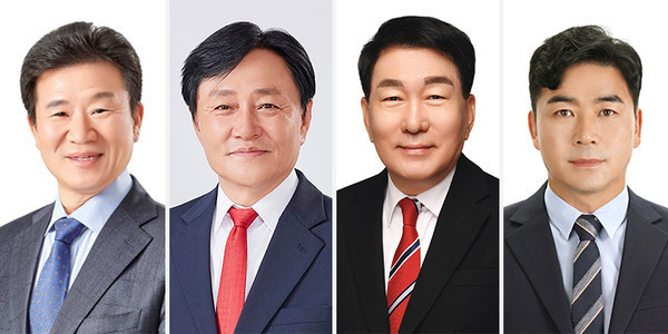 10·16 인천시 강화군수 보궐선거에 출마한 한연희(민)·박용철(국)·안상수(무)·김병연(무) 후보.〈좌측부터〉