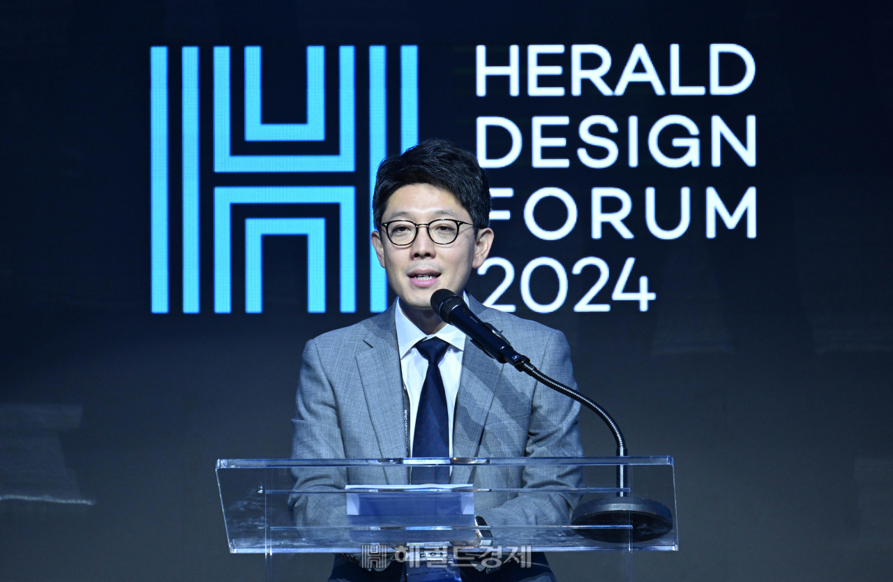 김병민 서울시 정무부시장이 8일 서울 반포 세빛섬에서 열린 헤럴드디자인포럼 2024에서 축사를 하고 있다. 이상섭 기자
