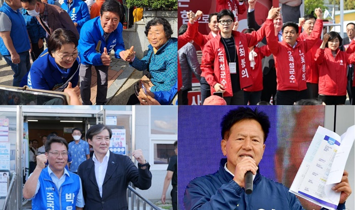 사진 위부터 시계 방향으로 민주당 조상래, 국민의힘 최봉의, 무소속 이성로, 조국혁신당 박웅두 후보.