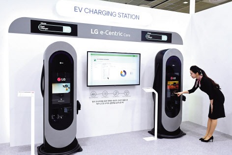 LG전자의 200kW 급속 충전기와 실시간으로 전력량 등을 확인할 수 있는 클라우드 기반의 관제 솔루션 ‘이센트릭(e-Centric)’ [LG전자 제공]