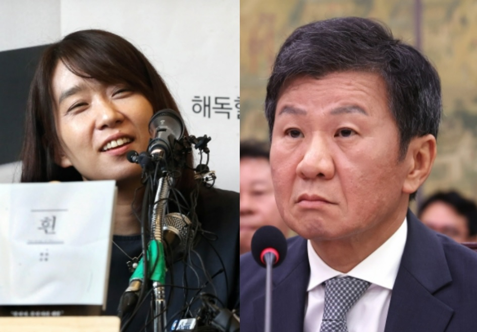 소설가 한강(좌), 정몽규 포니정 재단 회장(우)[연합]