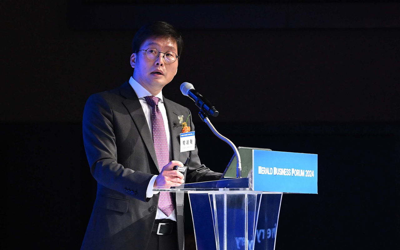 박세혁 모셔널 최고전략책임자가 15일 오전 서울 중구 신라호텔 다이너스티홀에서 열린 헤럴드 기업포럼 2024에서 ‘자율주행 기술: 스마트하고 안전하며 지속 가능한 모빌리티’의 주제로 강연을 하고 있다. 이상섭 기자