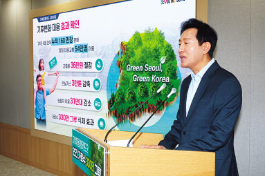 오세훈 서울시장이 지난 6월 기후동행카드 설명회에서 발표하고 있는 모습 [연합]