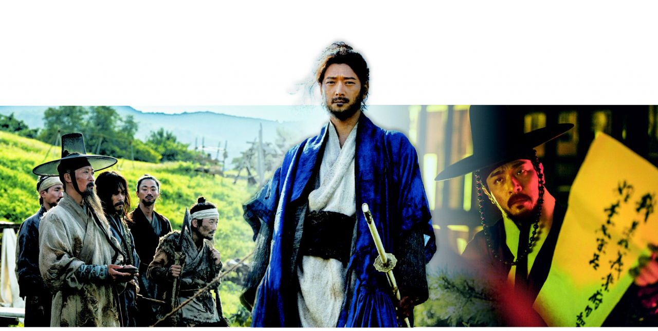 영화 ‘전.란’의 한 장면(왼쪽부터)과 ‘전, 란’에서 몸종 ‘천영’을 연기한 배우 강동원, 조선 최고 무신 집안의 아들로 태어난 선조의 호위무사가 되는 ‘종려’를 연기한 배우 박정민