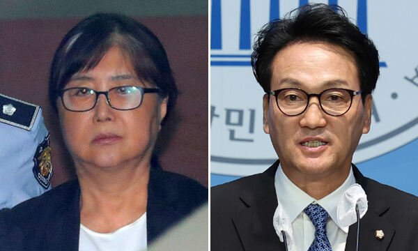 최서원 씨(왼쪽)와 더불어민주당 안민석 전 의원. [뉴시스]