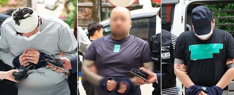 인천 송도에서 발생한 칼부림 사건과 관련해 살인미수와 폭력행위 등 처벌에 관한 법률(폭력행위처벌법)상 특수상해 혐의를 받는 일당이 지난 5월 인천시 미추홀구 인천지법에서 열린 구속 전 피의자 심문(영장실질심사)에 출석하고 있다. [연합]