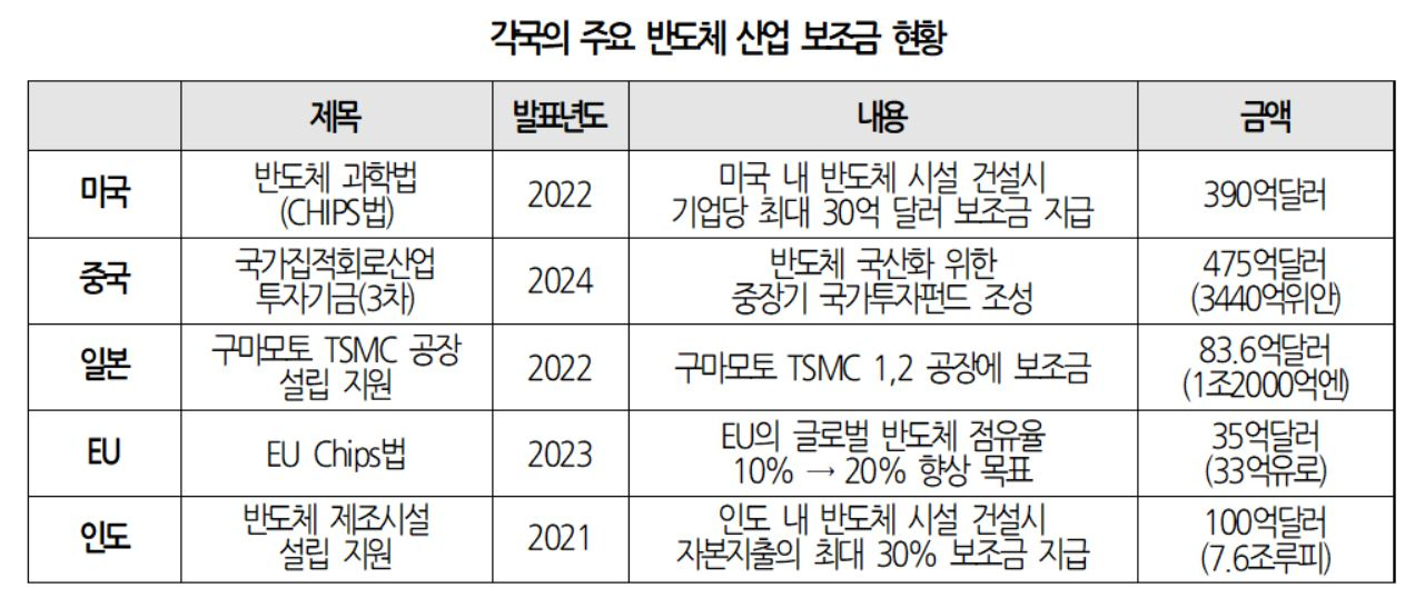 각국의 주요 반도체 산업 보조금 현황 [대한상공회의소 제공]