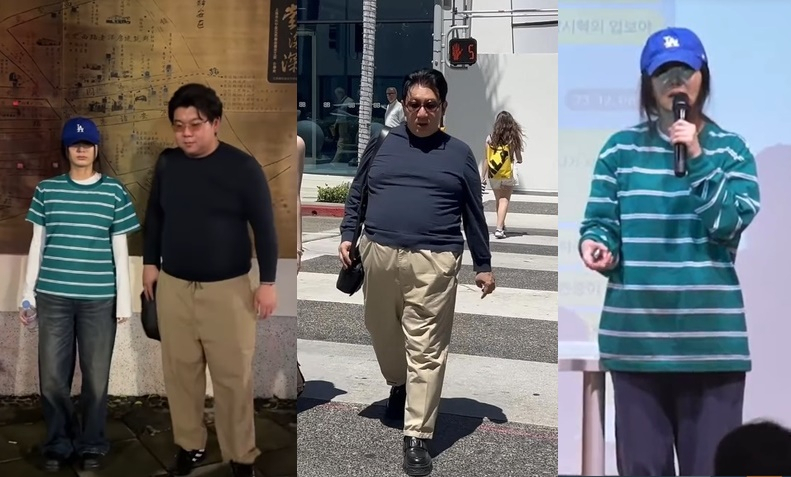 핼러윈 코스프레를 한 중국인 커플, 지난 8월 8일 미국에서 포착된 방시혁 하이브 의장, 지난 4월 25일 긴급 기자회견을 연 민희진 전 어도어 대표 [SNS 갈무리·연합]
