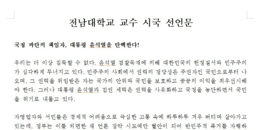 전남대학교 시국선언문
