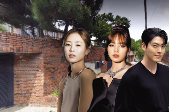서울 성북구 성북동 단독주택 밀집지역 일대 모습과 왼쪽부터 배우 이연희, 걸그룹 블랙핑크 멤버 리사, 배우 김우빈 [네이버 지도 거리뷰·공식 인스타그램 계정 갈무리]