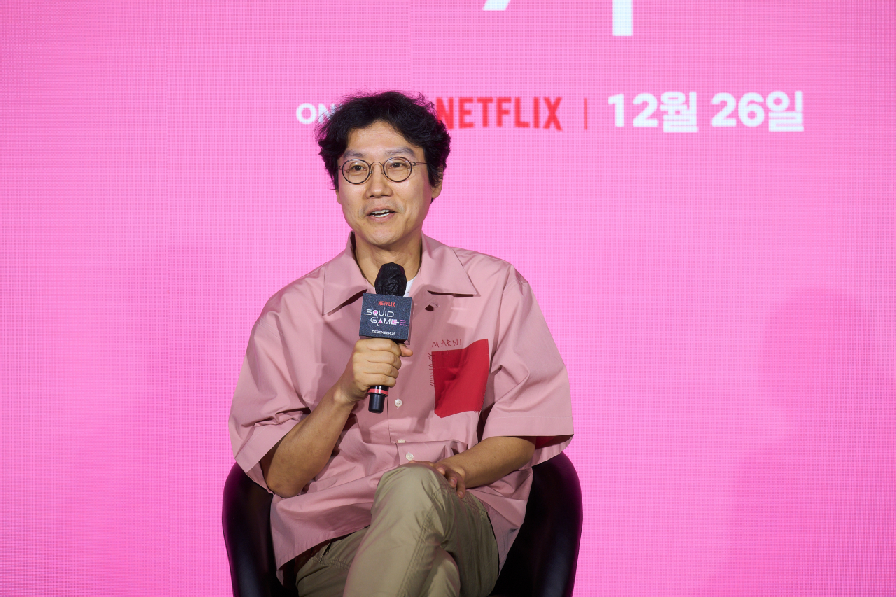 "Squid Game 2" director Hwang Dong-hyuk speaks during a press conference held in Jongno-gu, Seoul, Aug. 1. (Netflix)