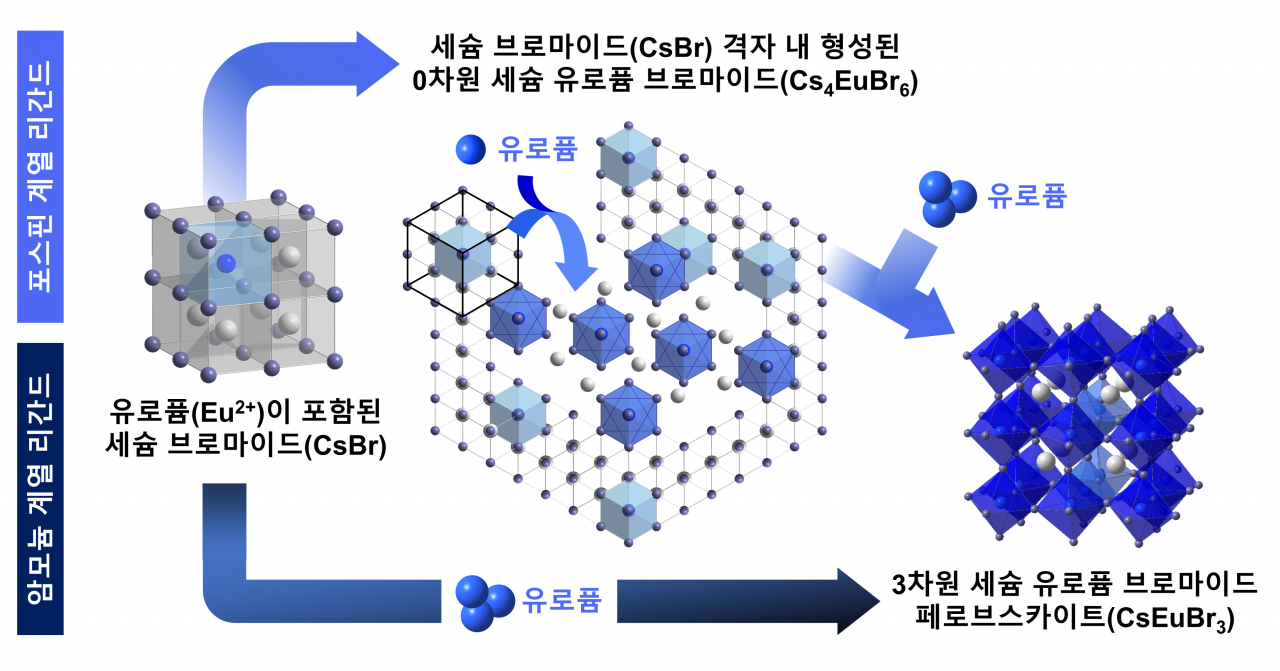 반응 시간에 따른 유로퓸 페로브스카이트의 상변화 거동에 대한 개략도.[KAIST 제공]