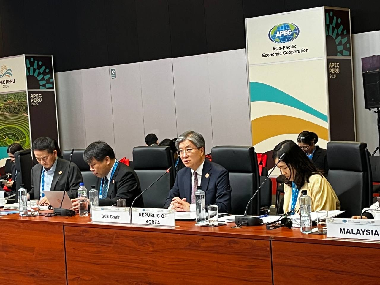 김희상 외교부 경제외교조정관이 11일(현지시간)부터 이틀간 페루 리마에서 열린 APEC 최종고위관리회의에서 발언을 하고 있다. [외교부 제공]