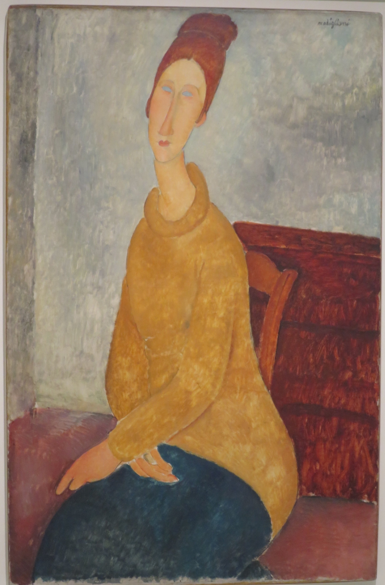 아메데오 모딜리아니, 노란색 스웨터를 입은 잔 에뷔테른(Jeanne Hébuterne in yellow sweater), 1918, 캔버스에 유채, 100x65cm, 솔로몬 R. 구겐하임 미술관