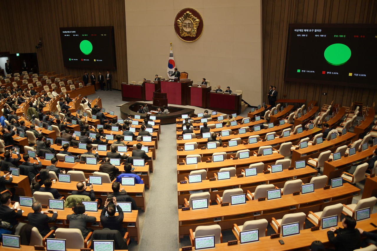 국회, 비상계엄 해제 요구 결의안 가결