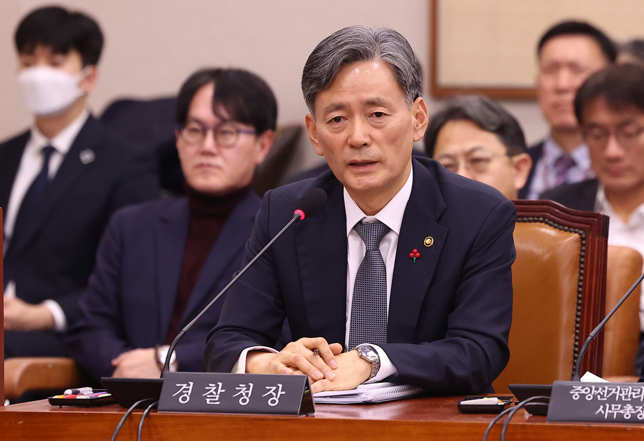 조지호 경찰청장이 9일 서울 여의도 국회에서 열린 법제사법위원회 전체회의에서 발언하고 있다. [연합]