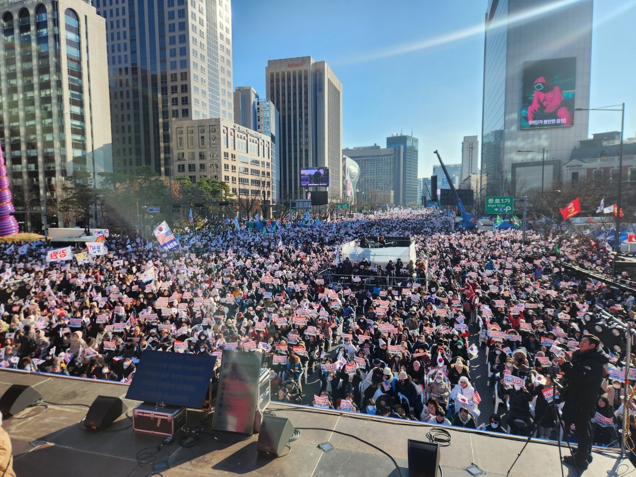 14일 서울 종로구 광화문 일대에서 윤석열 대통령 탄핵 반대를 위한 집회가 진행되고 있다. [이영기 기자/20ki@]