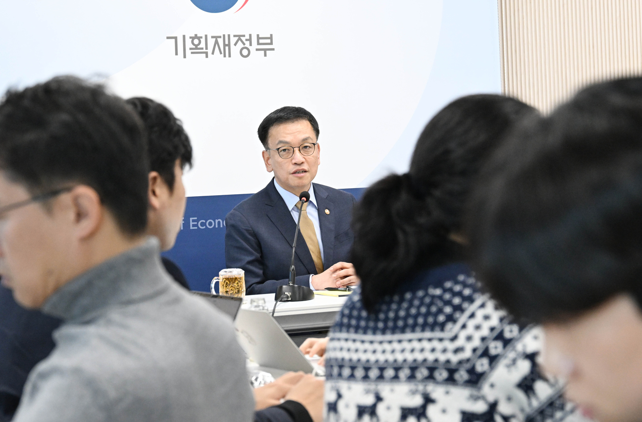 Finance Minister and Deputy Prime Minister Choi Sang-mok speaks during a press conference at the Government Complex Sejong on Monday. (Finance Ministry)