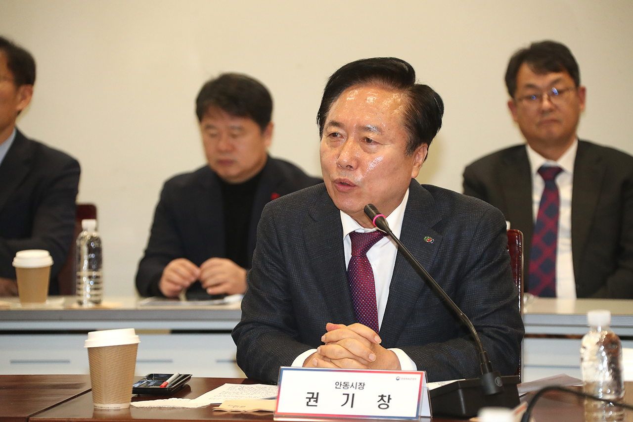 권기창 안동시장이 대한민국 문화도시 최종 선정에서 발언하고 있다(안동시 제공)