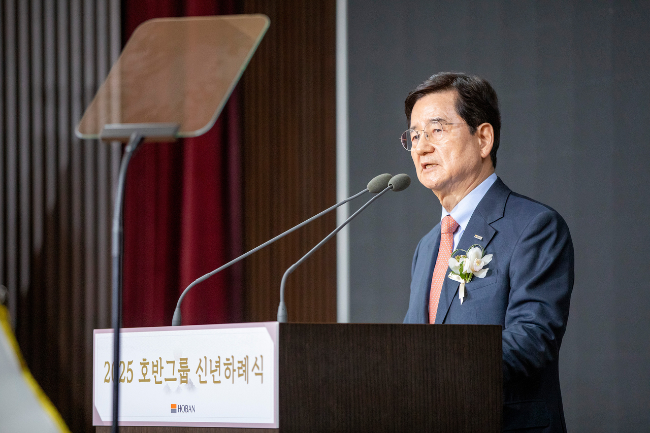 호반그룹 신년하례식에서 신년사 하는 김선규 호반그룹 회장. [호반그룹]