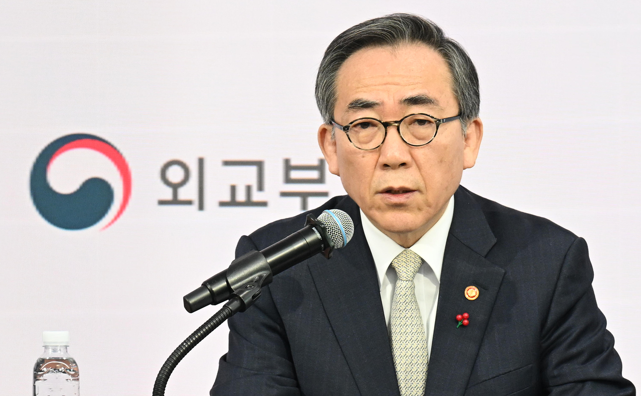 조태열 외교부 장관이 지난달 18일 서울 중구 프레스센터에서 열린 합동 외신기자 간담회에서 발언하고 있다. [연합]