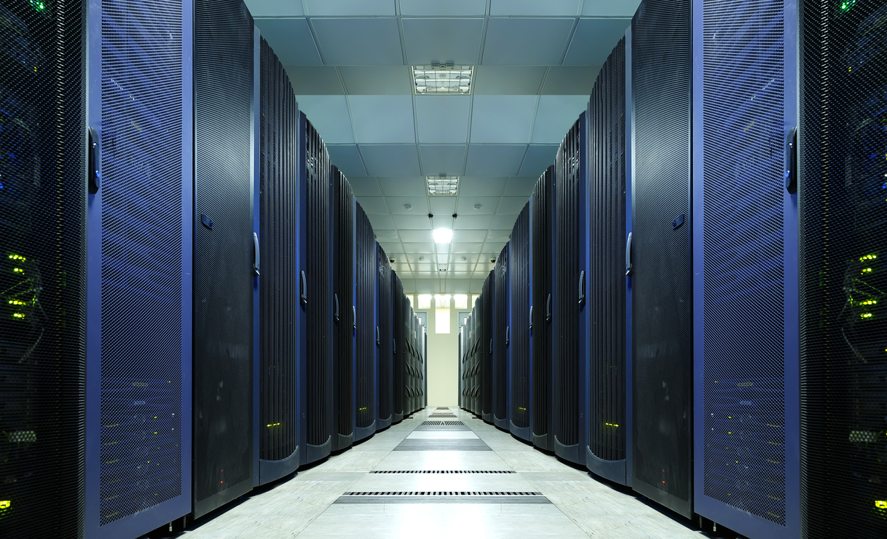 A data center with rows of different communication equipment (123rf)