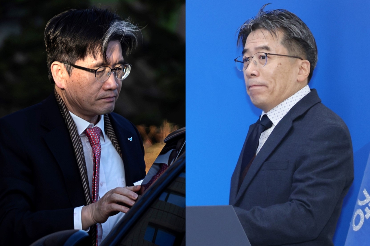 Oh Dong-woon (left), head of the Corruption Investigation Bureau for Senior Officials and Baek Dong-heum, senior police officer of the National Investigation Bureau. (Yonhap)