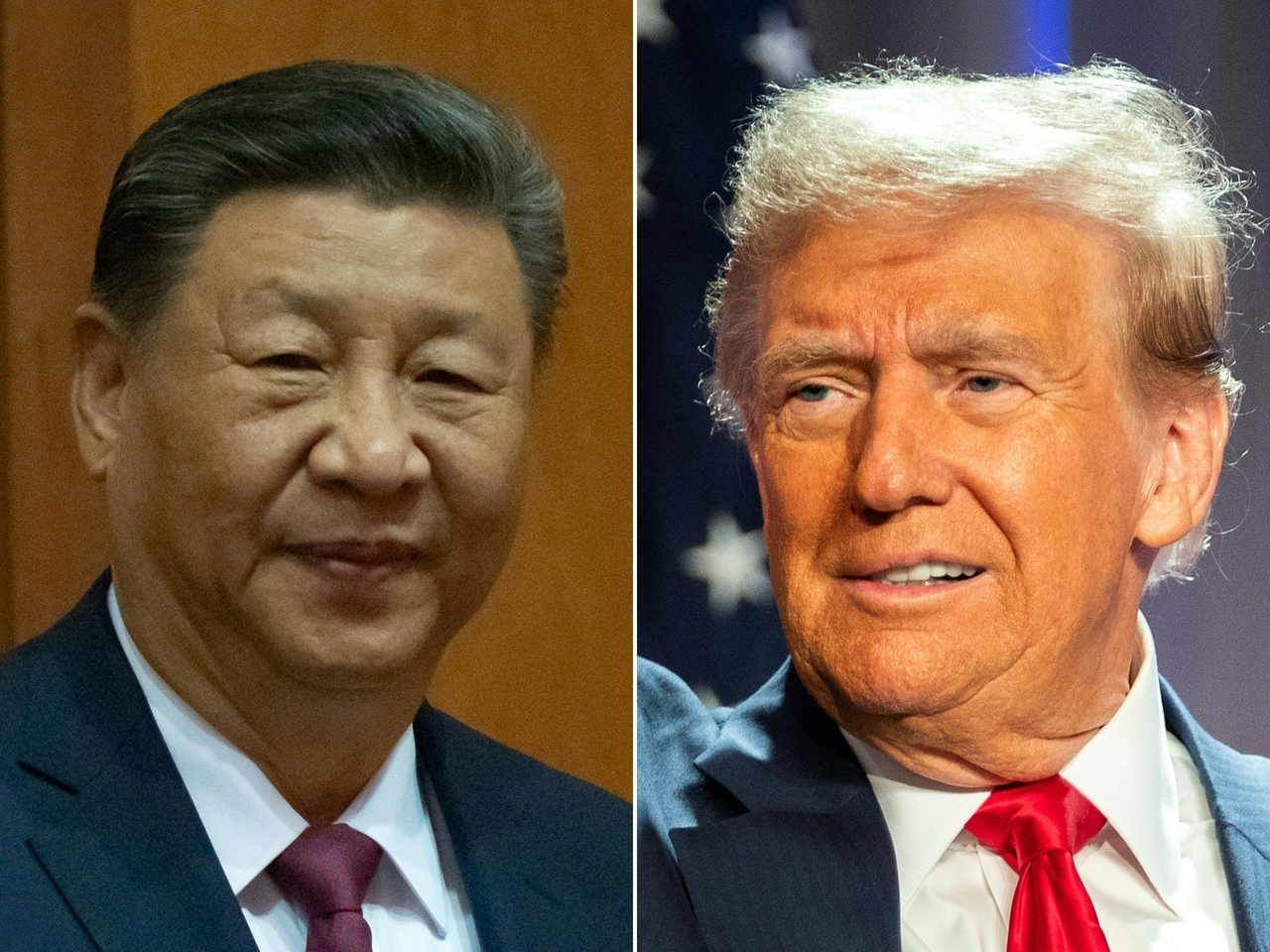 This combination of pictures created on Friday shows China's President Xi Jinping in Macau on Dec.19, 2024 and US President-elect Donald Trump in Washington, DC on Nov.13, 2024. AFP-Yonhap