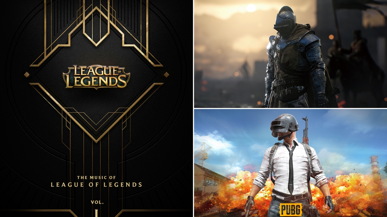 (Clockwise from left) Album covers for National Gugak Center's Game Sound Series of "League of Legends," "Night Crows" and  "PUBG: Battlegrounds" (National Gugak Center)