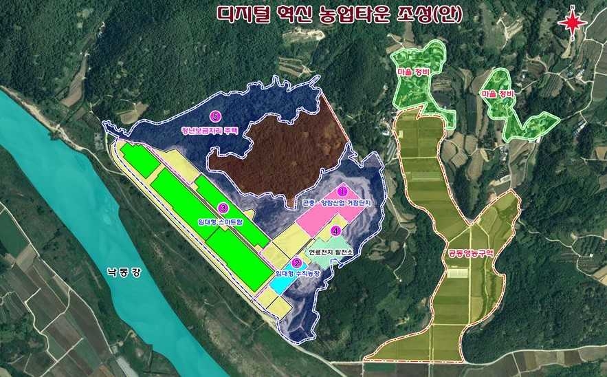 지보면 매창리 일원에 드러서는 디지털혁신 농업타운 조성 위치도(예천군 제공)