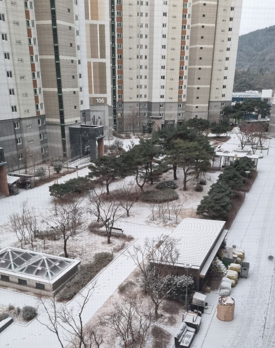 [눈 내린 대구 달서구 한 아파트 단지 모습.[사진=김병진 기자]