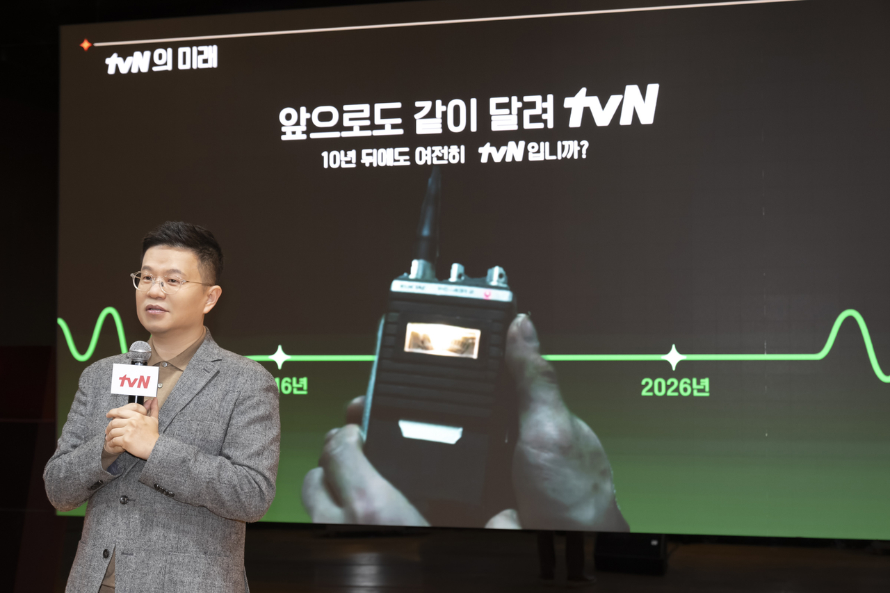 Park Sang-hyuk, head of CJ ENM’s entertainment division, speaks at CJ ENM Content Talk 2025 held in Sangnam-dong, Seoul, Monday. (CJ ENM)