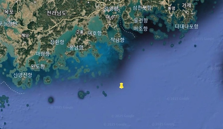 여수 하백도 동쪽 제22서경호 침몰 사고 위치도. [구글 지도]
