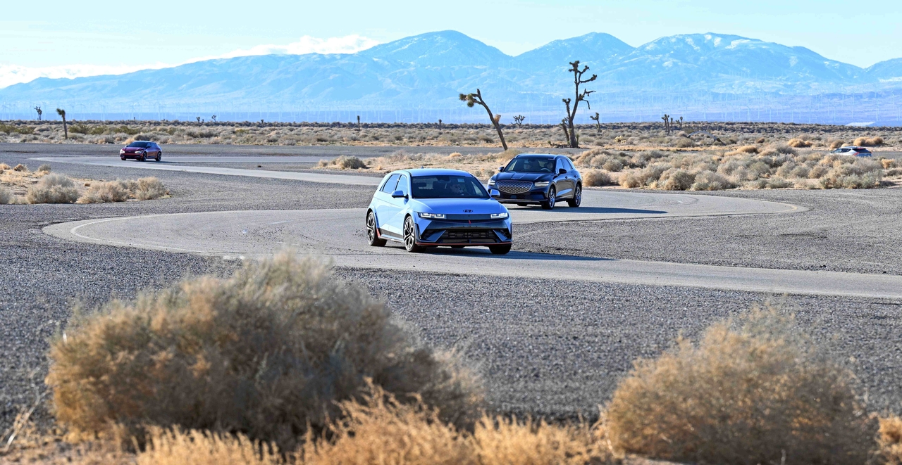 Hyundai Motor Group's vehicles drive on testing roads at the California Proving Ground in California City. (Hyundai Motor Group)