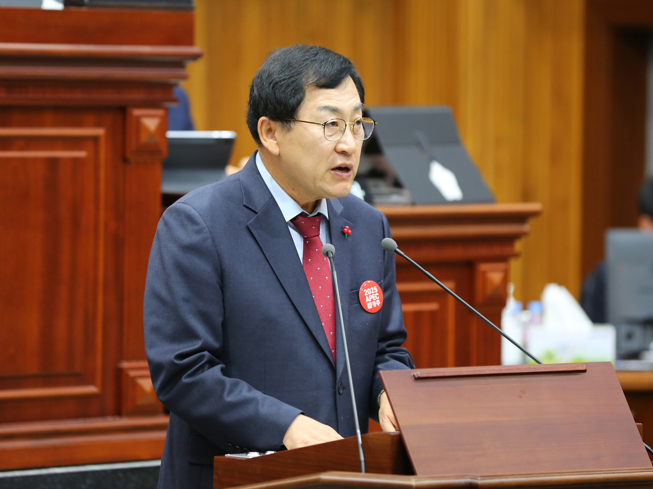 주낙영 경주시장이 13일 열린 경주시의회 임시회에서 시정연설을 하고 있다.[경주시 제공]
