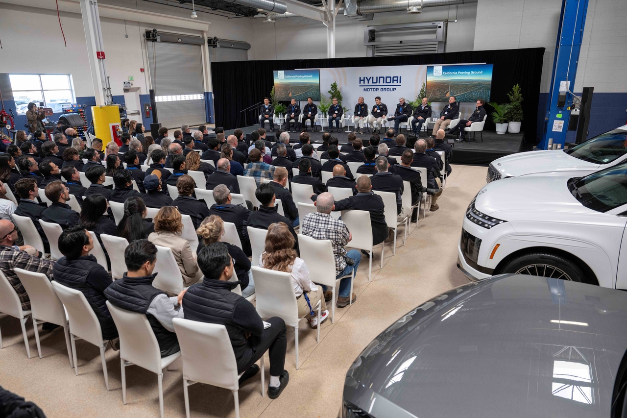 Hyundai Motor Group officials hold a celebration event for the 20th anniversary of the California Proving Ground in California City on Monday. (Hyundai Motor Group)