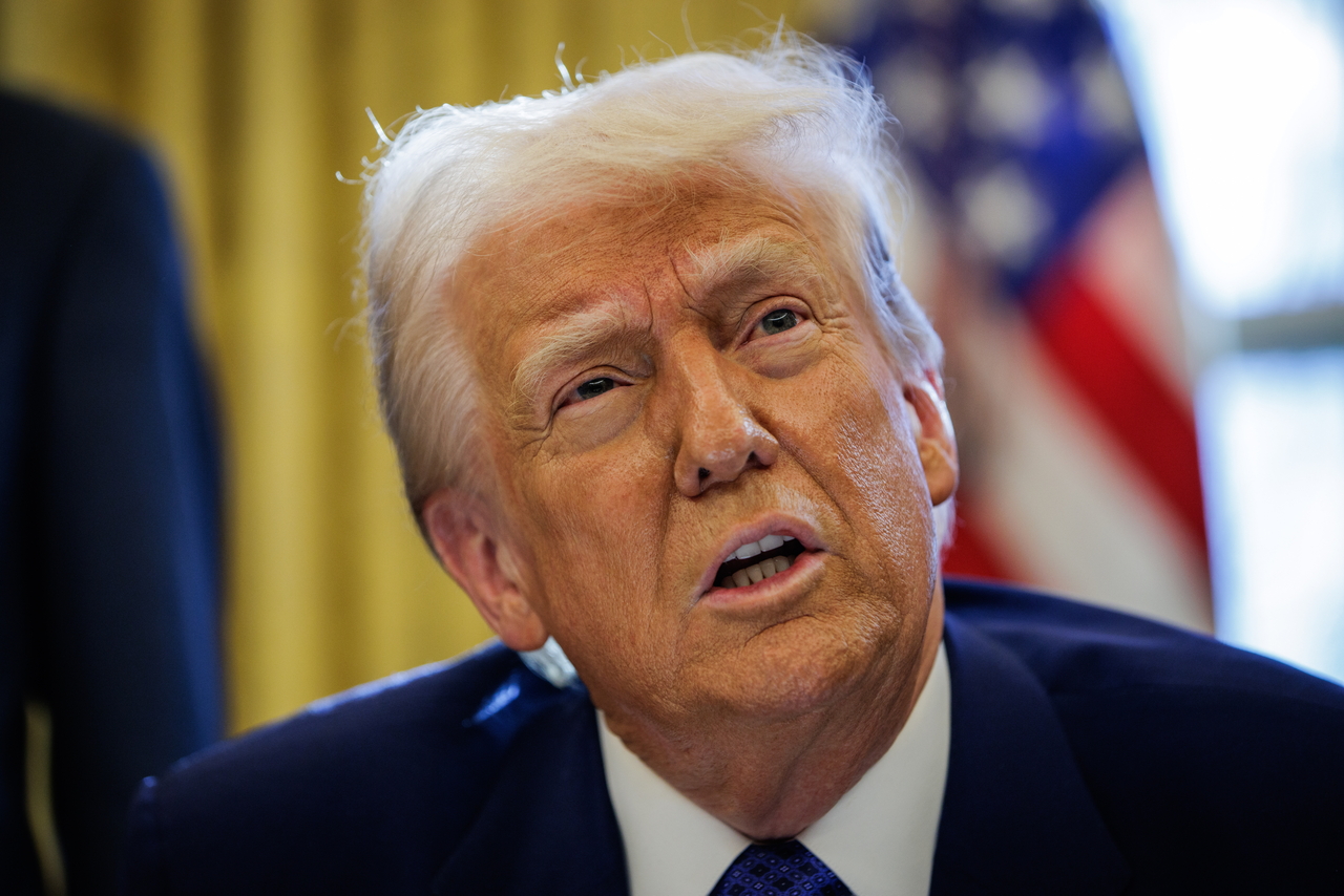 US President Donald Trump speaks to the media at the White House in Washington, DC, USA, on Saturday. (EPA-Yonhap)