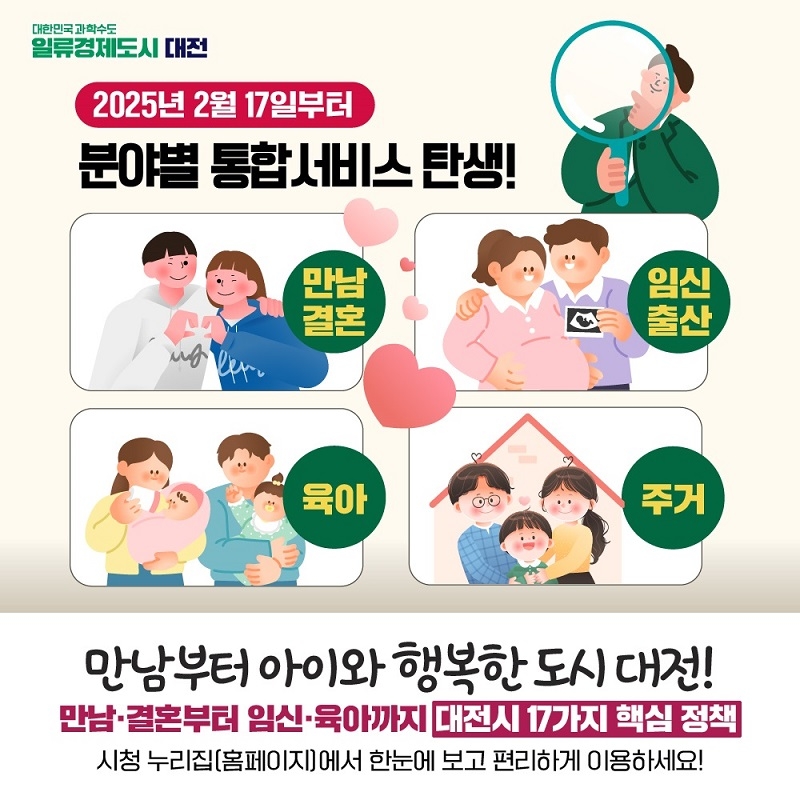 대전시,  ‘만남·결혼·육아·주거 분야별 통합서비스’ 포스터.