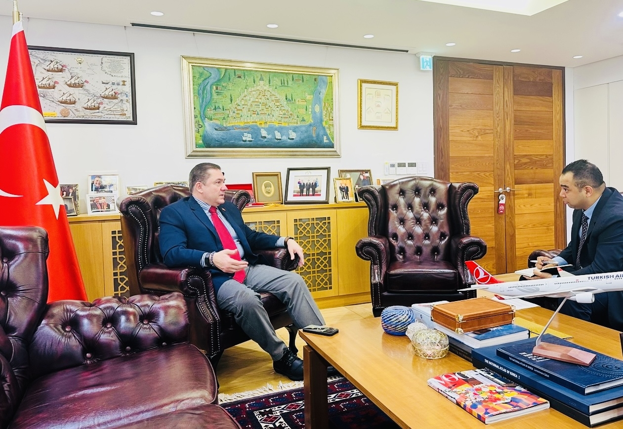 Turkish Ambassador to Korea Murat Tamer(left) speaks in an interview with The Korea Herald at the Embassy of Turkey in Seoul on Wednesday.  (Turkish Embassy in Seoul)
