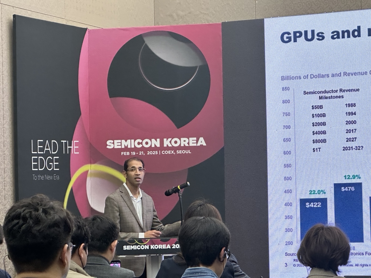 Gartner Vice President and senior analyst Gaurav Gupta speaks at a press conference on the sidelines of Semicon Korea 2025 being held at Coex in Seoul, Wednesday. (Jo He-rim/The Korea Herald)