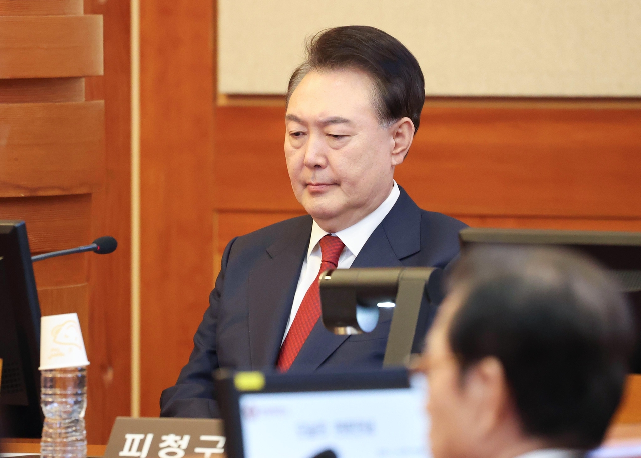 President Yoon Suk Yeol attends the eighth hearing of his impeachment trial at the Constitutional Court in Seoul, in this file photo from Feb. 13. (Yonhap)