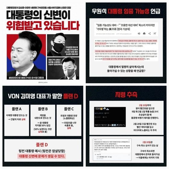 친윤 지지자 사이에서 확산하고 있는 ‘플랜 D’를 포함한 각종 주장. [온라인커뮤니티 캡처]