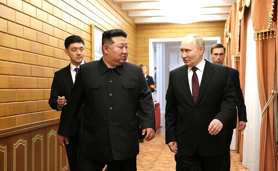 Vladimir Putin meets with Kim Jong-un upon his invitation in Pyongyang, North Korea on Jun. 18, 2024. (Getty Images)
