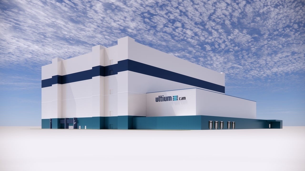 Rendered image of Ultium Chem’s cathode materials manufacturing plant in Quebec, Canada (General Motors)