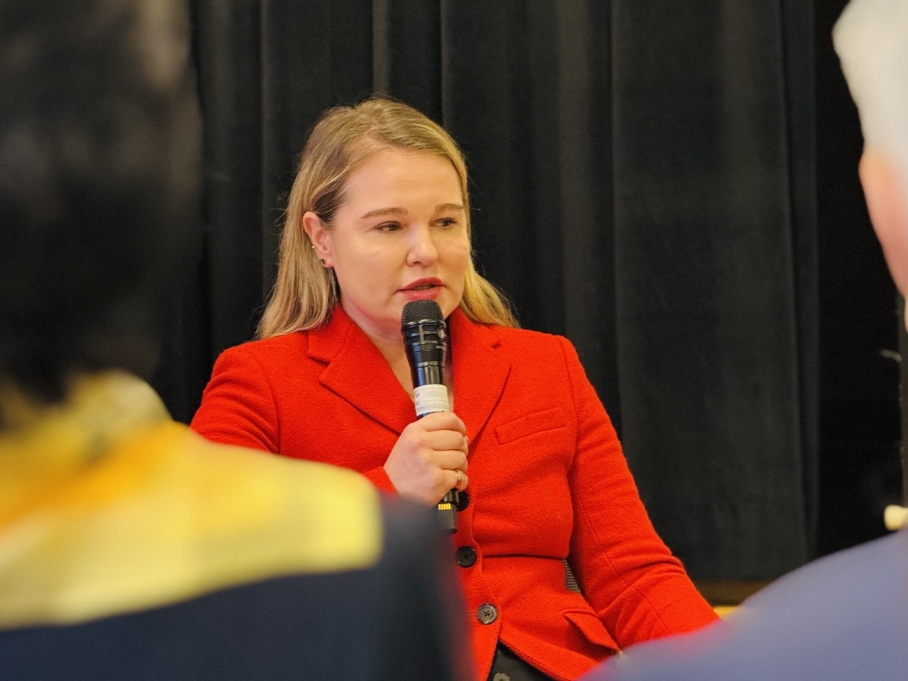 Alyona Getmanchuk, founder and director of the New Europe Center, speaks at a roundtable discussion organized by embassies of Germany and Ukraine in Seoul on Monday. (Sanjay Kumar/The Korea Herald)